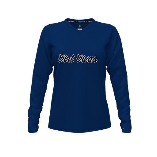 [CUS-DFW-TEES-CMF-VNK-LSL-NVY-FYXS-LOGO1] Decker Comfort T-Shirt (Female Youth XS, Navy, V Neck, Long Sleeve)