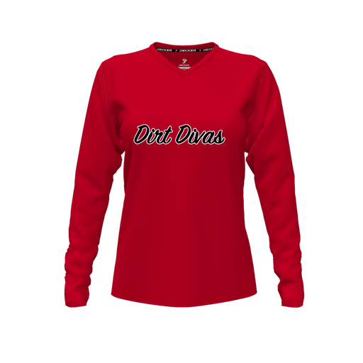 [FTLVCFRD-FYXS-LOGO1] Decker Comfort T-Shirt (Female Youth XS, Red, V Neck, Long Sleeve)